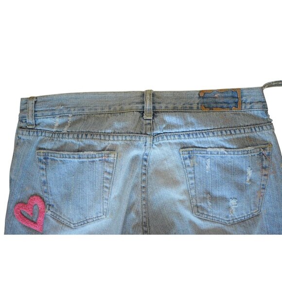Vintage y2k Taunt Womens Distressed Light Blue Denim Jeans Pink Accents Size 7L - Picture 11 of 14
